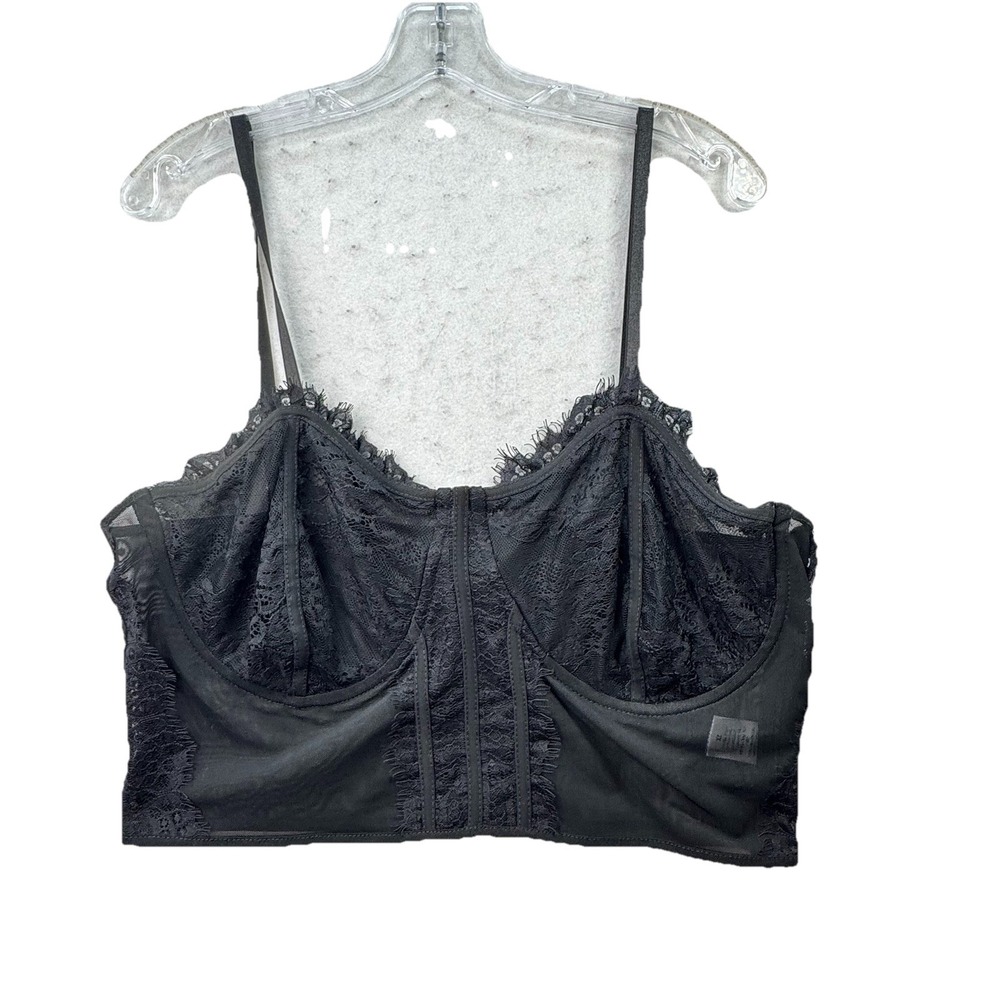 Julia by Love J Crop Corset Bustier Lace Top Black Plus Sz 2X Sexy Sheer Bra